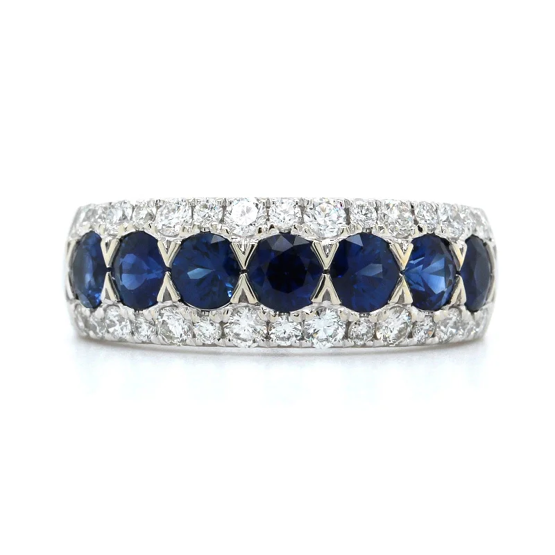 14K White Gold Sapphire and Diamond Band