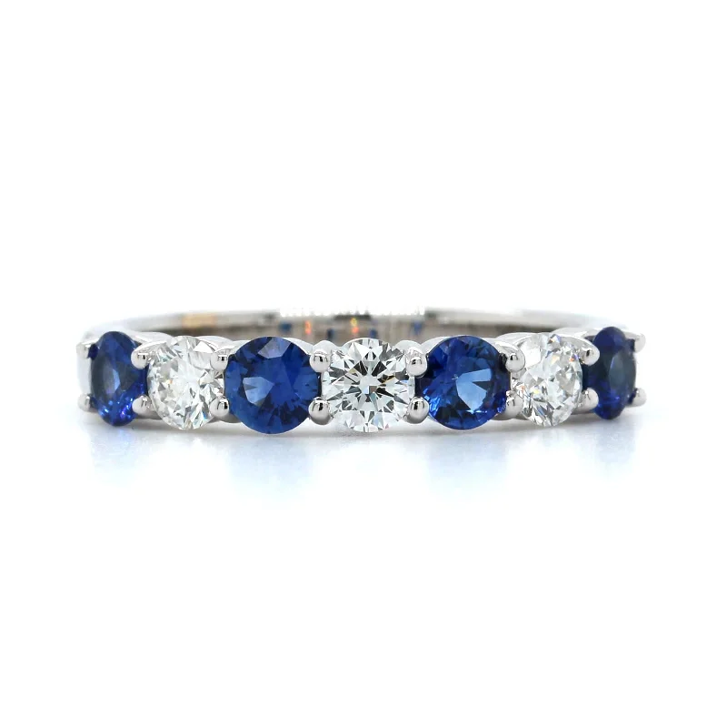 18K White Gold Shared Prong Sapphire and Diamond Band