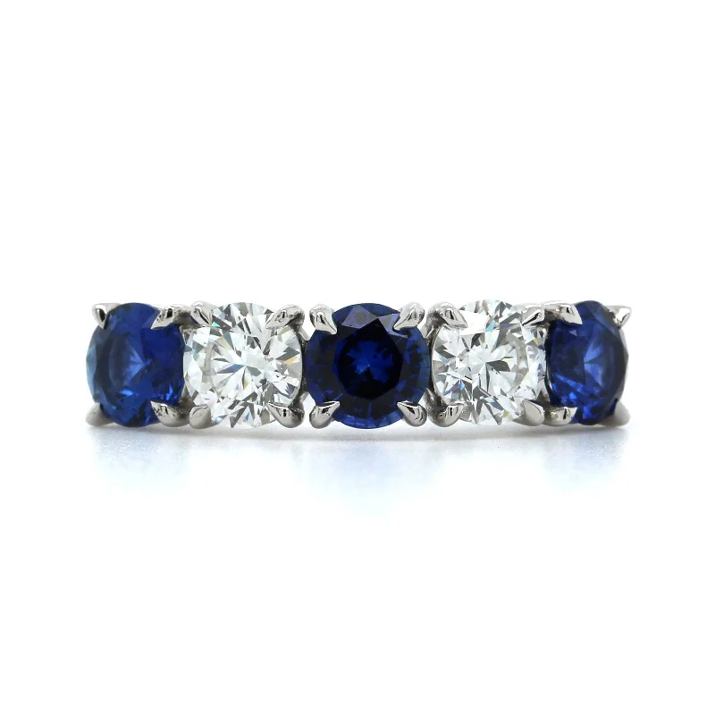 Platinum Shared Prong Sapphire and Diamond Band