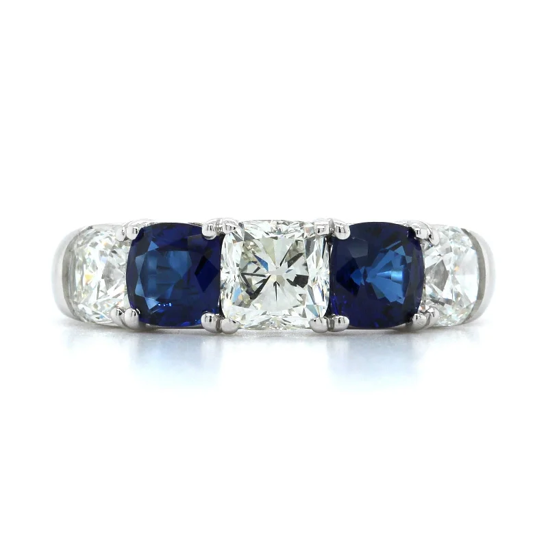 Platinum 5 Stone Sapphire and Diamond Band