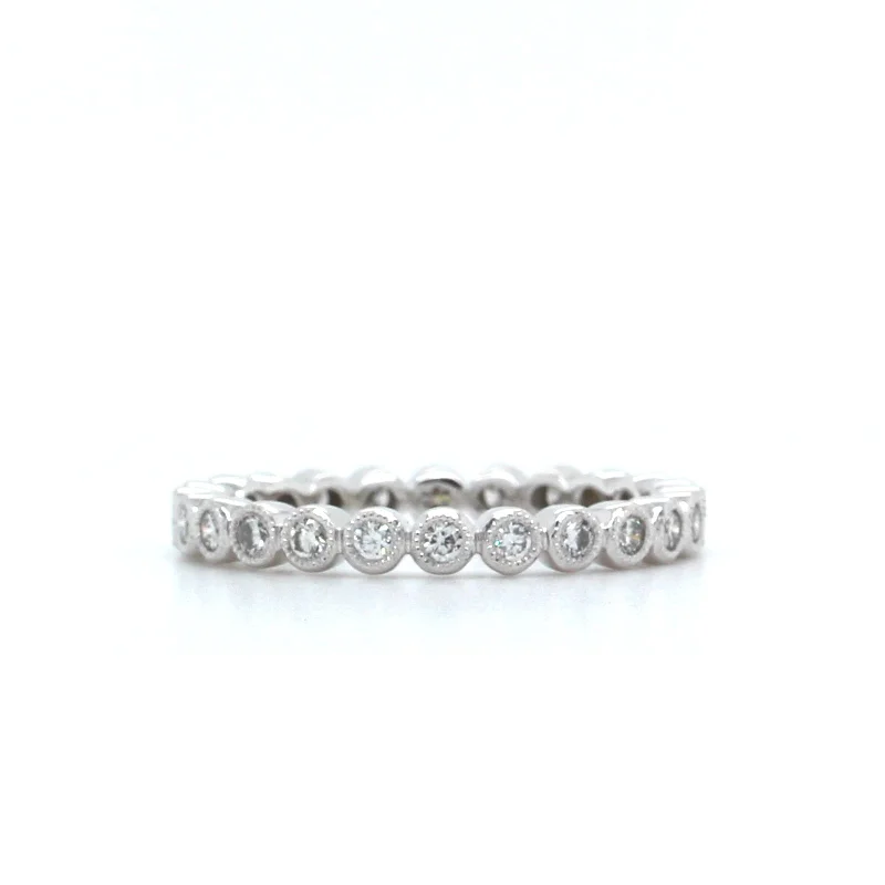 18K White Gold Bezel Set Diamond Eternity Band with Milgrain