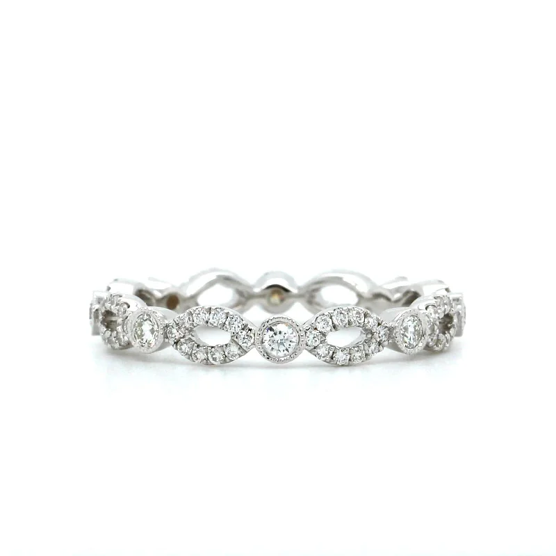 18K White Gold Alternating Bezel & Pave Diamond Eternity Band