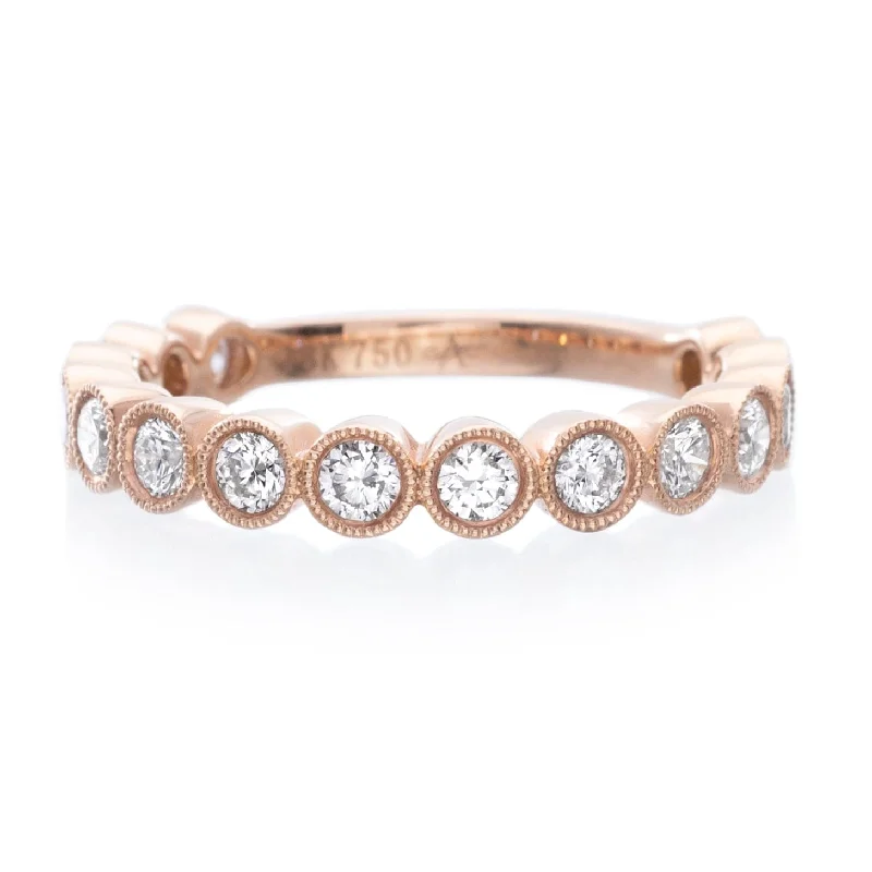 18K Rose Gold Round Milgrain Wedding Band