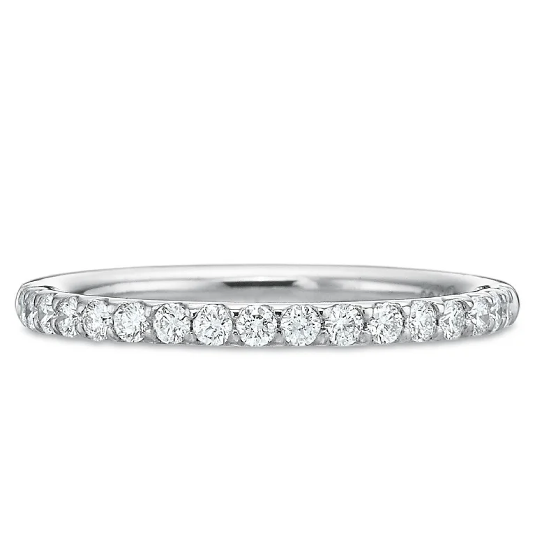 Platinum Comfort Fit Shared Prong Half Round Diamond Band