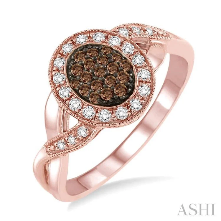 1/3 Ctw Round Cut White and Champagne Brown Diamond Ring in 10K Rose Gold