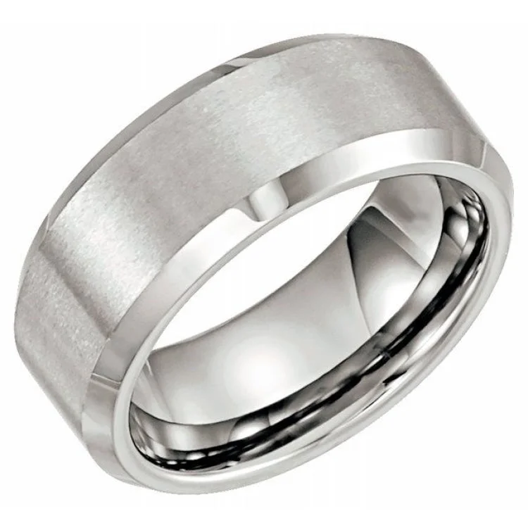 Tungsten 8 mm Satin & Beveled-Edge Band Size 13.5