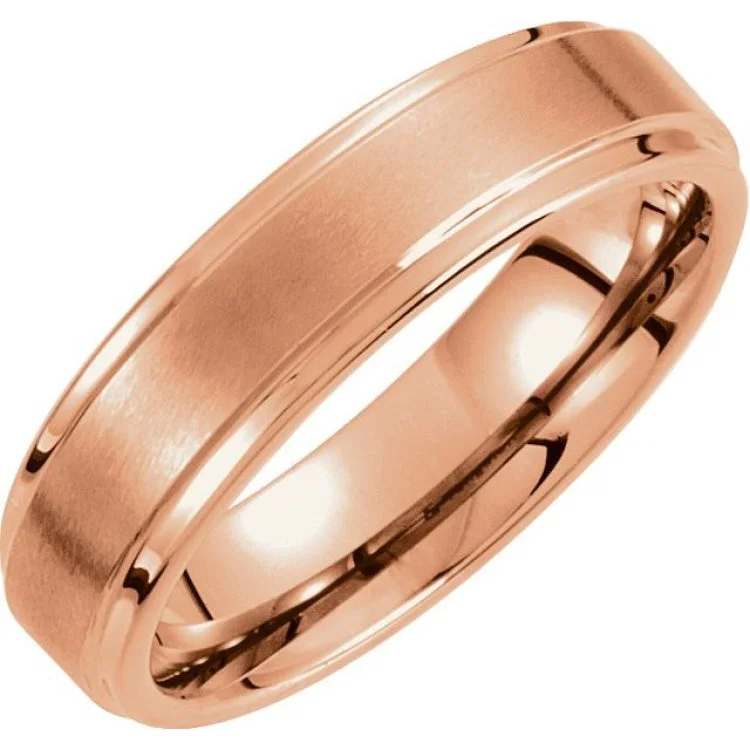 18K Rose Gold PVD Tungsten 4 mm Satin and Polished Edge Band Size 12.5