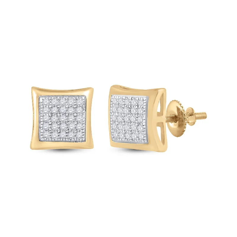 10kt Yellow Gold Round Diamond Kite Square Earrings 1/6 Cttw