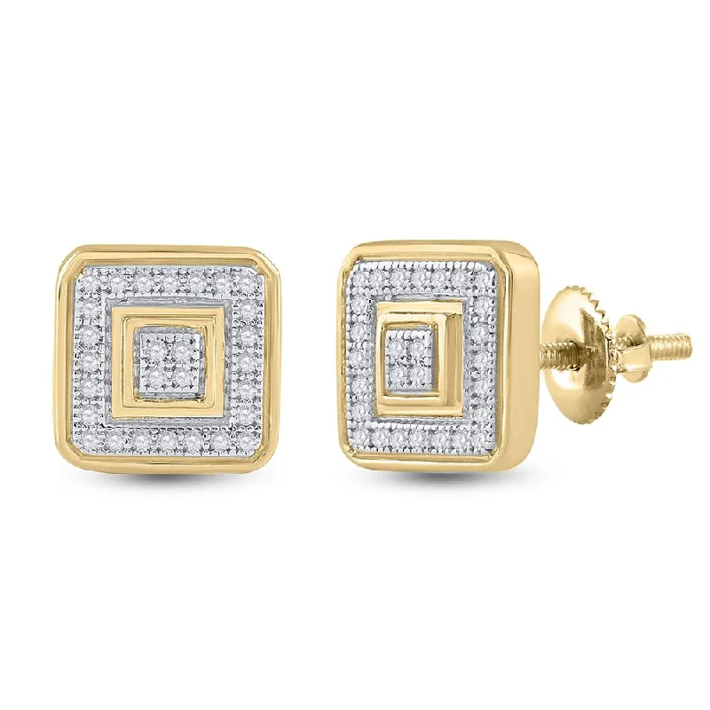 10kt Yellow Gold Round Diamond Square Cluster Earrings 1/6 Cttw