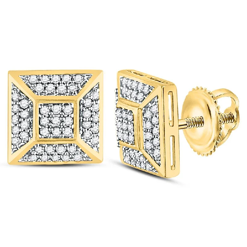 10kt Yellow Gold Mens Round Diamond Square Cluster Stud Earrings 1/5 Cttw