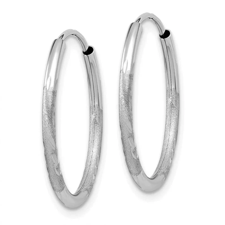 14k White Gold 1.5mm Diamond-cut Endless Hoop Earrings