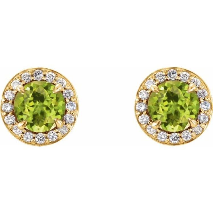 14K Yellow 5 mm Natural Peridot & 1/8 CTW Natural Diamond Earrings