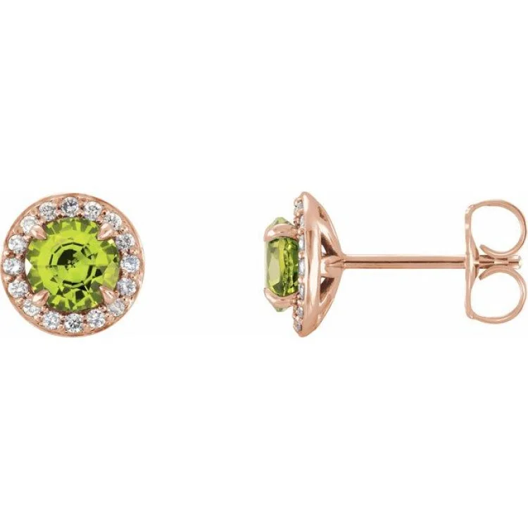 14K Rose 5 mm Natural Peridot & 1/8 CTW Natural Diamond Earrings