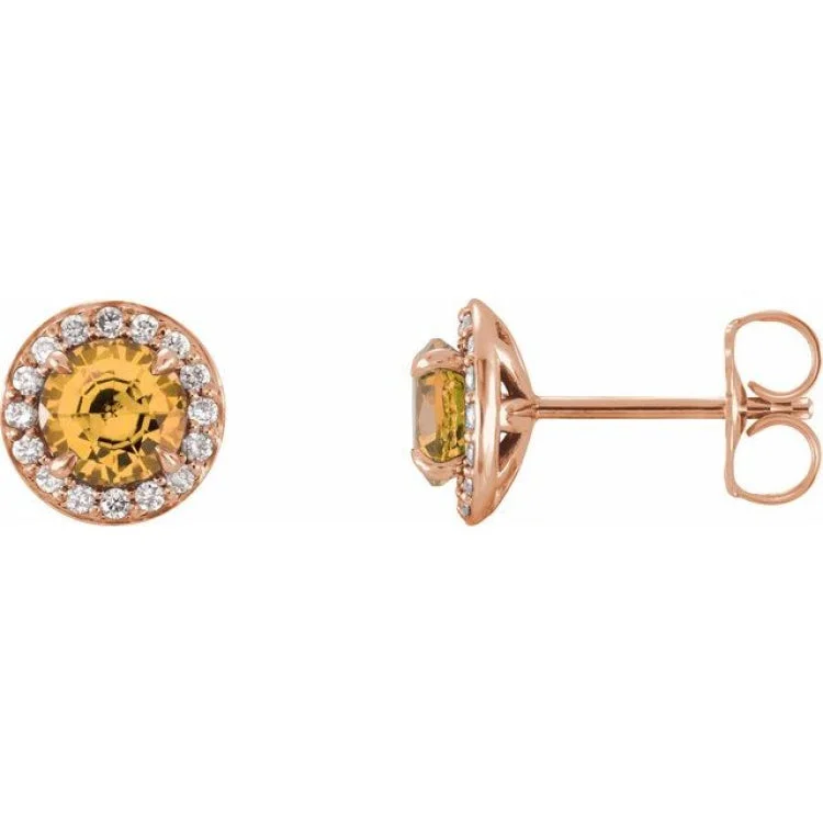 14K Rose 5 mm Natural Citrine & 1/8 CTW Natural Diamond Earrings