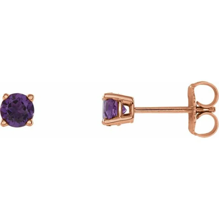 14K Rose 4 mm Natural Amethyst Stud Earrings