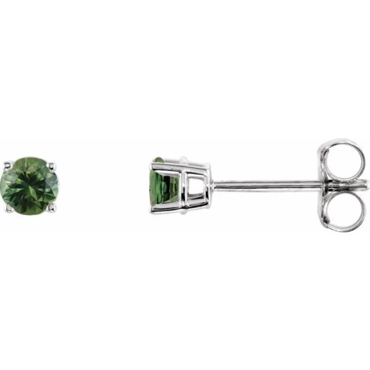 14K White 3 mm Natural Green Sapphire Stud Earrings