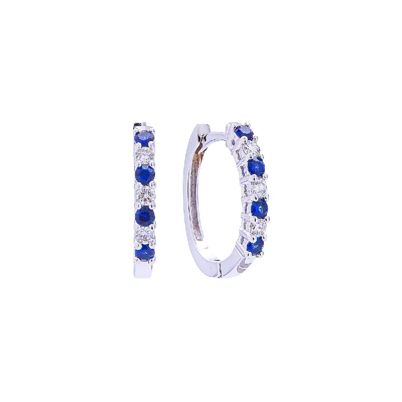 Sabel Collection 18K White Gold Sapphire and Diamond Oval Huggie Hoop Earrings