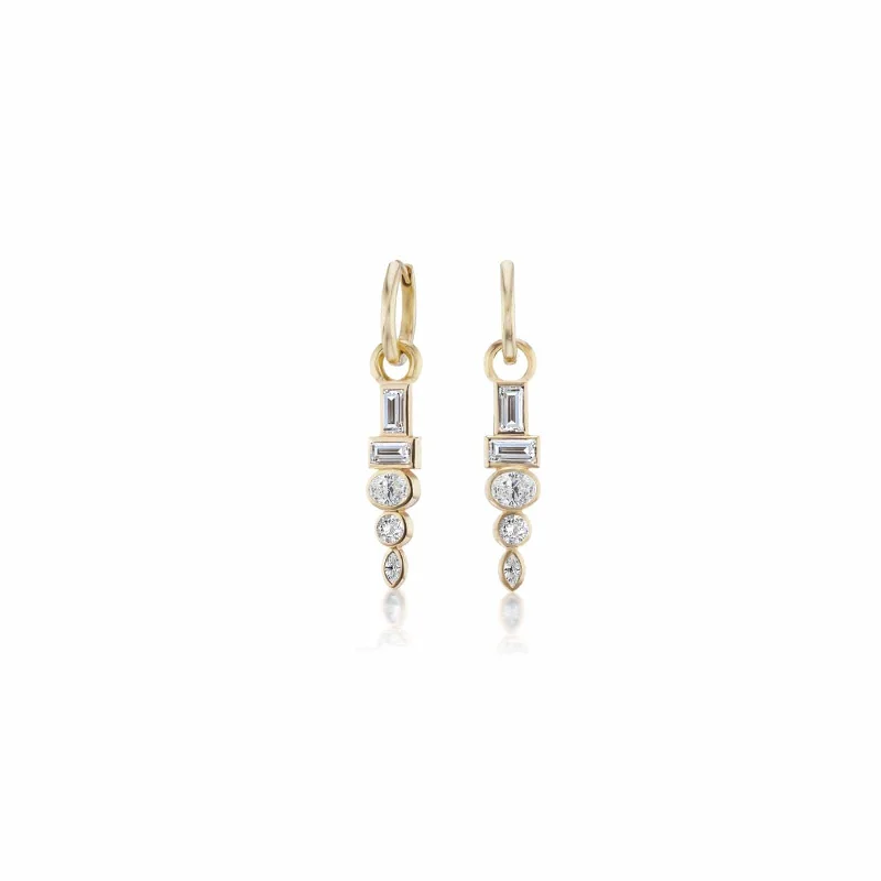 18K Yellow Gold Totem Diamond Huggie Earrings