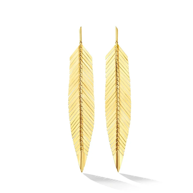 Cadar 18K Yellow Gold Large Feather Drop Earrings