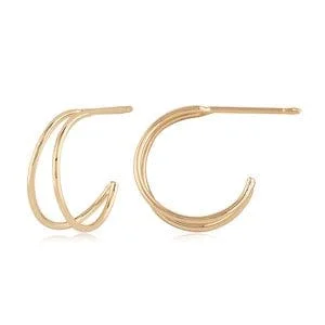 14K Yellow Gold Double Wire Mini Hoop Earrings