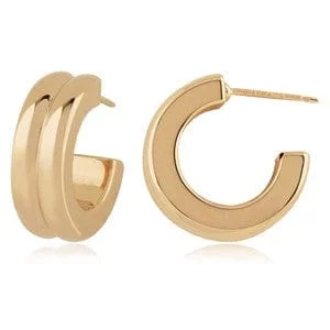 14K Yellow Gold Double Square Edge Hoop Earrings