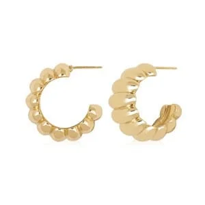 14K Yellow Gold Small Wide Shrimp J Hoop Earrings