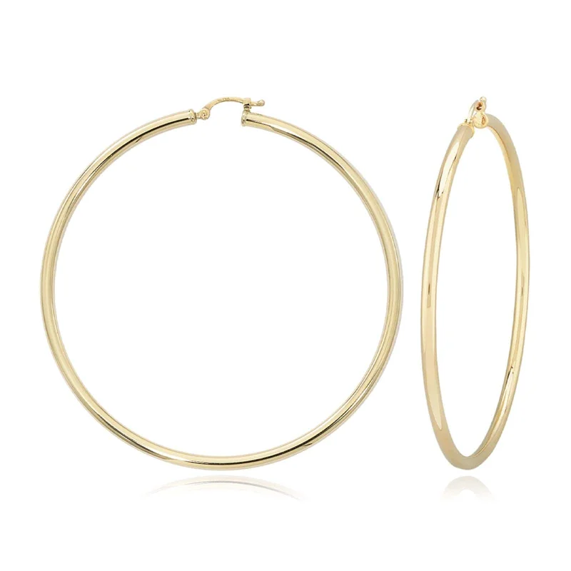 14K Yellow Gold Round Hoop Earrings