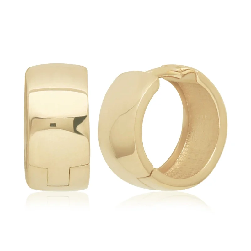 14K Yellow Gold Round Hinged Huggie Hoop Earrings