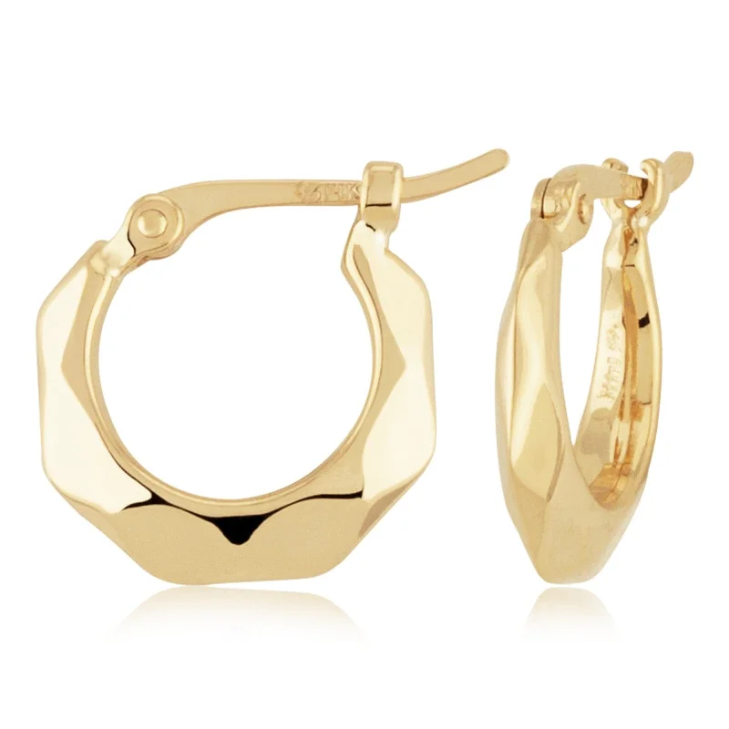 14K Yellow Gold Extra Small Diamond Cut Hoop Earrings