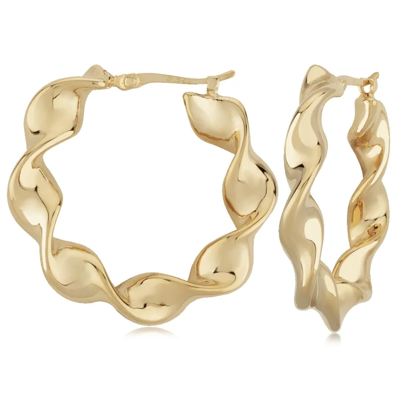 14K Yellow Gold Medium Flat Twisted Hoop Earrings