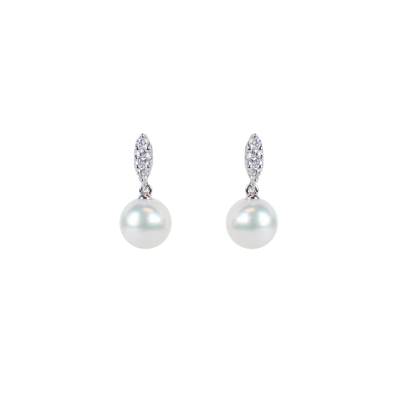 Mikimoto Morning Dew 7.5mm A+ Akoya Pearl and Diamond Dangle Earrings