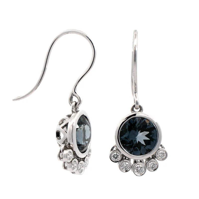 14K White Gold Round Spinel and Diamond Drop Earrings