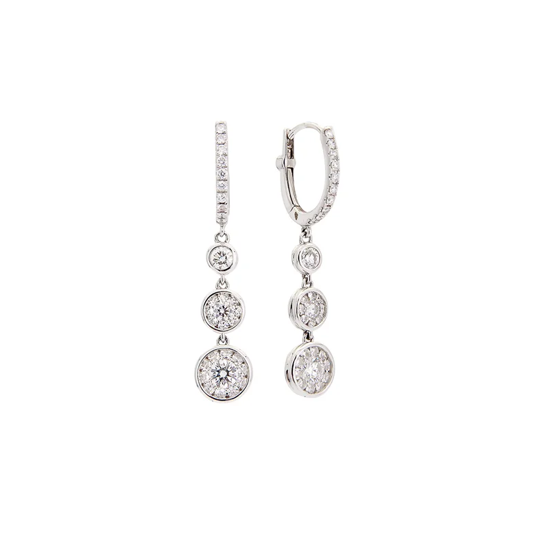 Roberto Coin Classic Diamond 18K White Gold Diamond Cluster Triple Drop Earrings