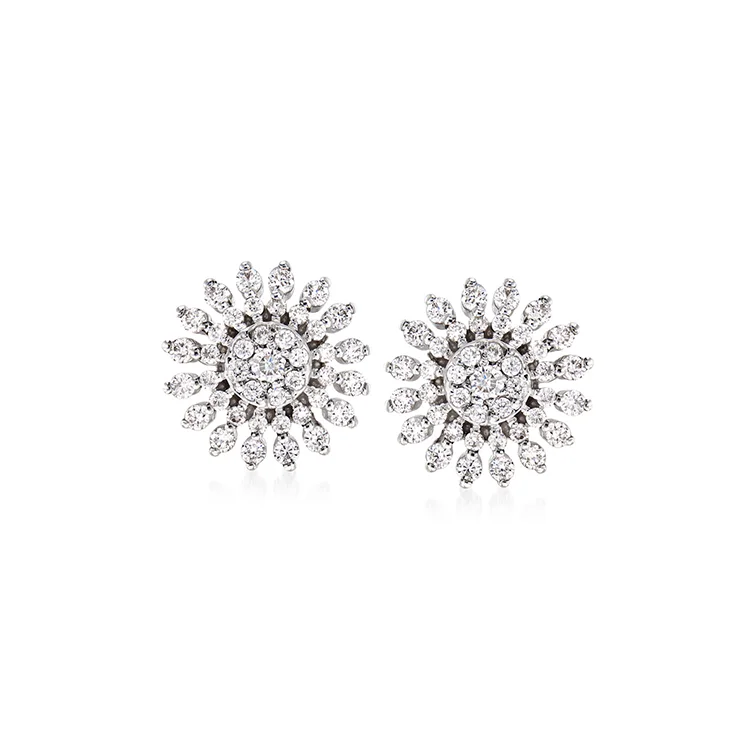 Roberto Coin Classic Diamond 18K White Gold Diamond Sunburst Stud Earrings