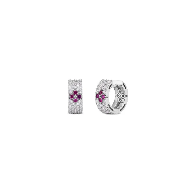 Roberto Coin Love in Verona 18K White Gold Wide Ruby and Diamond Hoop Earrings