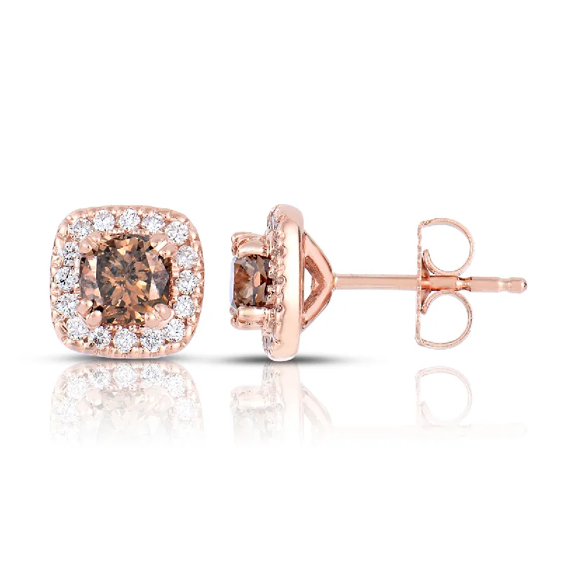 Sabel Collection 14K Rose Gold Cushion Fancy Color Diamond Stud Earrings with White Diamond Halo