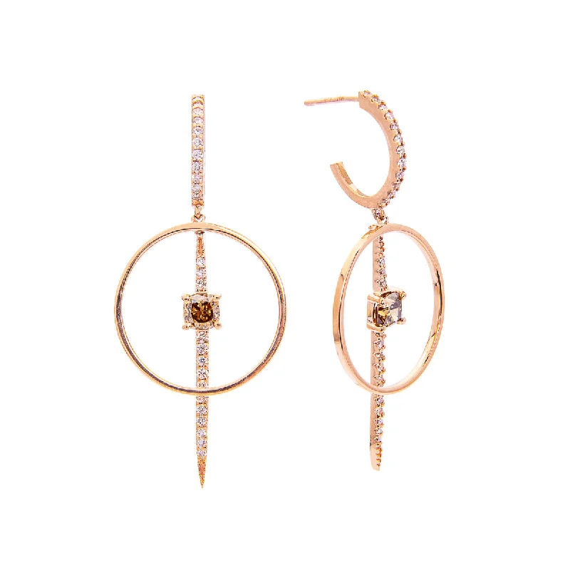 Sabel Collection 14K Rose Gold Fancy Cushion Diamond with Round White Diamond Accent Hoop Earrings