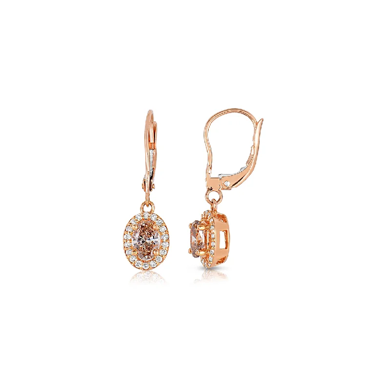 Sabel Collection 14K Rose Gold Oval Fancy Diamond Dangle Earrings with White Diamond Halo