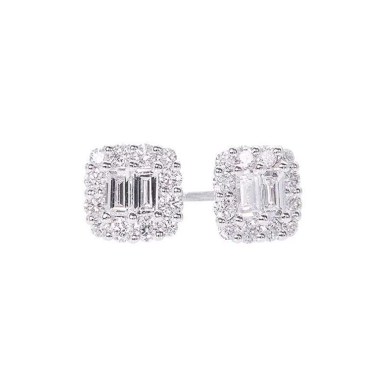 Sabel Collection 14K White Gold Baguette and Round Diamond Stud Earrings