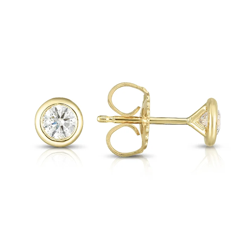 Sabel Collection Diamond Bezel Set Stud Earrings in 14K Yellow Gold