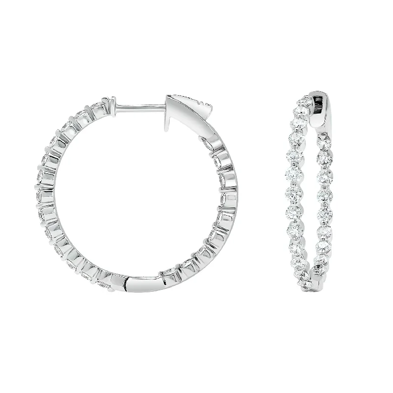 Sabel Collection 18K White Gold Diamond 1" Inside Out Hoop Earrings