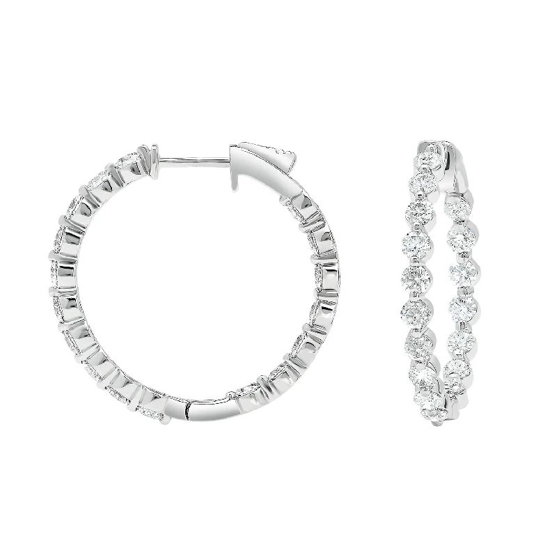 Sabel Collection 18K White Gold Diamond 1" Inside Out Hoop Earrings