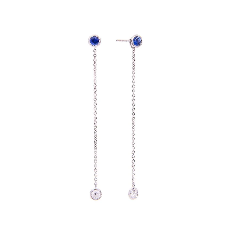 Sabel Collection 18K White Gold Round Sapphire with Diamond Medium Drop Earrings