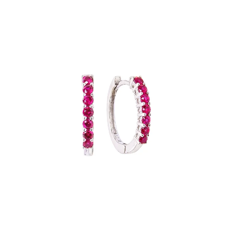 Sabel Collection 18K White Gold Ruby Huggie Hoop Earrings