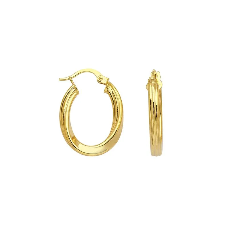 Sabel Everyday Collection Oval Fluted Twist Hoop Earrings in 14K Yellow Gold