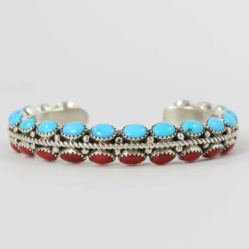 Coral and Turquoise Cuff