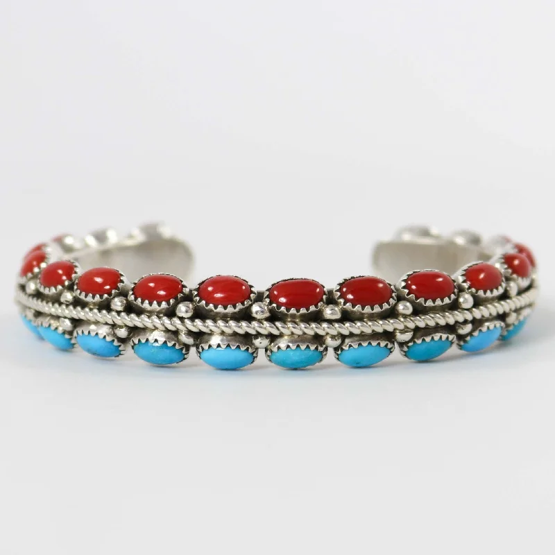 Coral and Turquoise Cuff