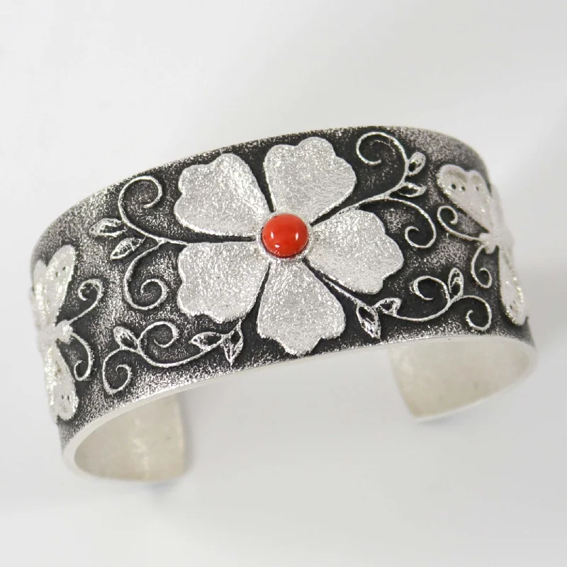 Coral Flower and Butterfly Cuff