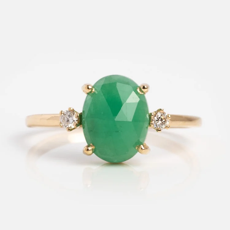 Oval Emerald Ring with Diamonds in Yellow Gold