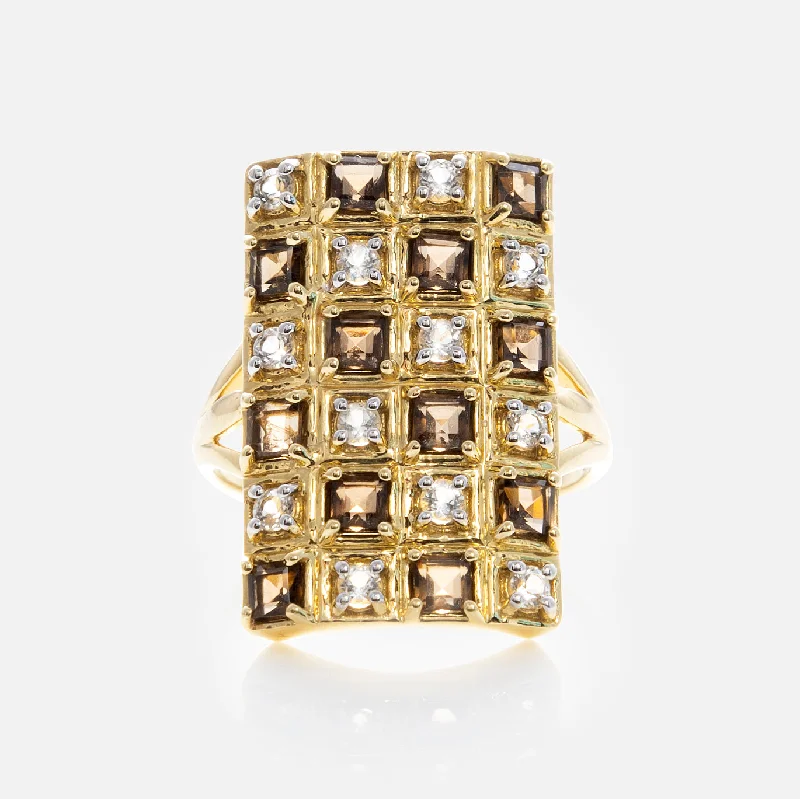 Solid Gold Checkerboard Gemstone Shield Ring